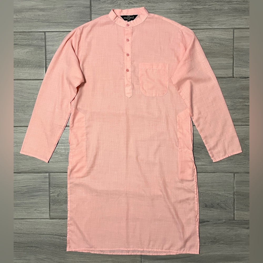 SOJANYA Men’s Ligth Pink Woven Design Straight Kurta, Size M(38)